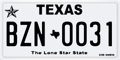 TX license plate BZN0031