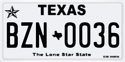 TX license plate BZN0036
