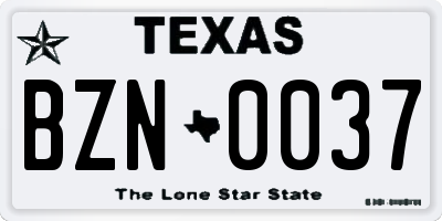 TX license plate BZN0037