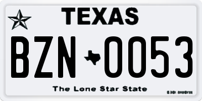 TX license plate BZN0053