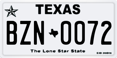 TX license plate BZN0072