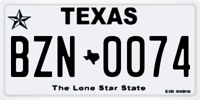 TX license plate BZN0074