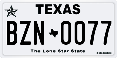 TX license plate BZN0077