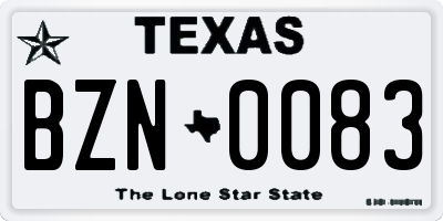 TX license plate BZN0083