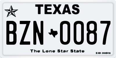 TX license plate BZN0087