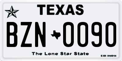 TX license plate BZN0090