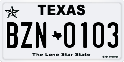 TX license plate BZN0103