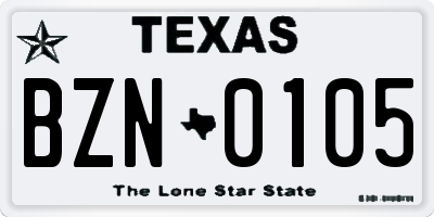 TX license plate BZN0105
