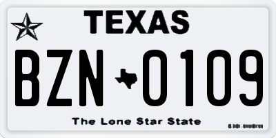 TX license plate BZN0109