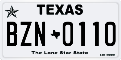 TX license plate BZN0110
