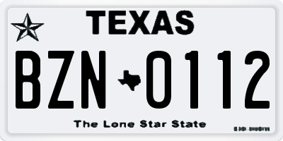 TX license plate BZN0112