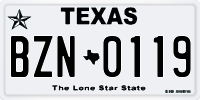 TX license plate BZN0119