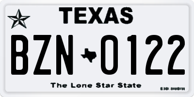 TX license plate BZN0122