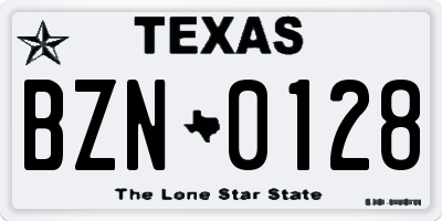 TX license plate BZN0128