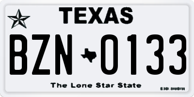 TX license plate BZN0133