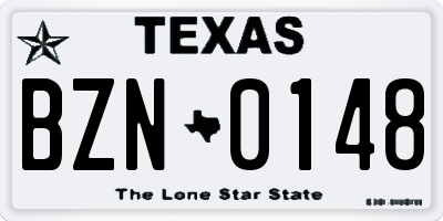 TX license plate BZN0148