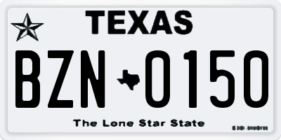 TX license plate BZN0150