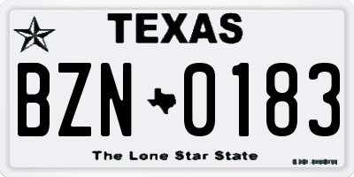 TX license plate BZN0183