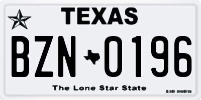 TX license plate BZN0196