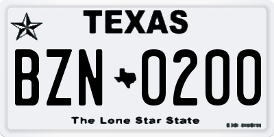 TX license plate BZN0200