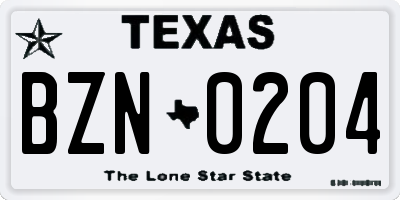 TX license plate BZN0204