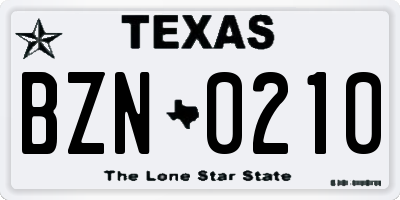 TX license plate BZN0210