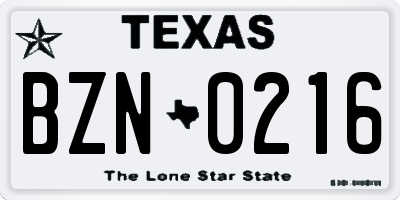 TX license plate BZN0216