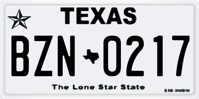 TX license plate BZN0217