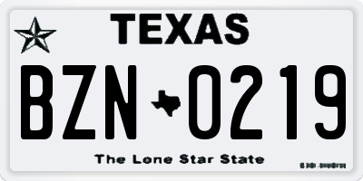 TX license plate BZN0219