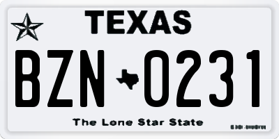 TX license plate BZN0231