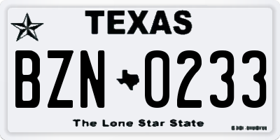 TX license plate BZN0233