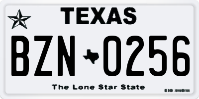 TX license plate BZN0256
