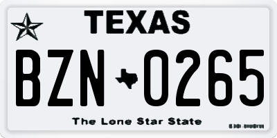 TX license plate BZN0265