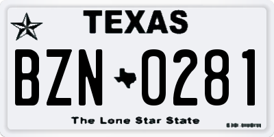 TX license plate BZN0281