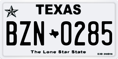 TX license plate BZN0285
