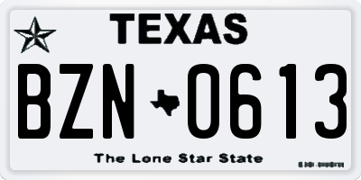 TX license plate BZN0613