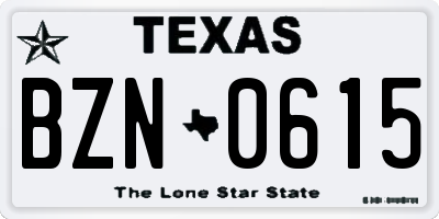 TX license plate BZN0615