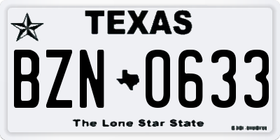 TX license plate BZN0633
