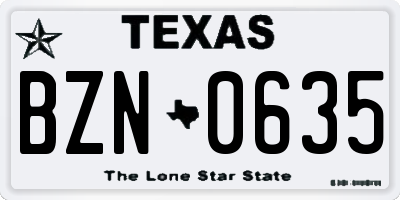 TX license plate BZN0635