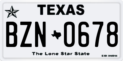 TX license plate BZN0678