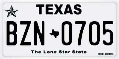 TX license plate BZN0705