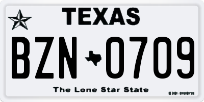 TX license plate BZN0709