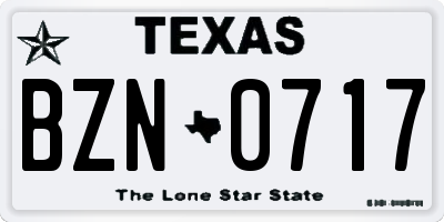 TX license plate BZN0717