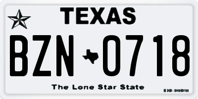 TX license plate BZN0718