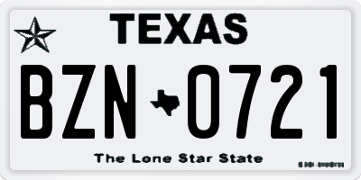 TX license plate BZN0721
