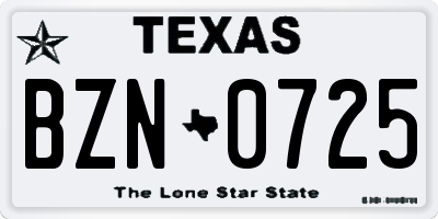 TX license plate BZN0725