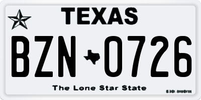 TX license plate BZN0726