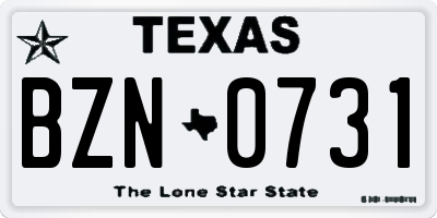 TX license plate BZN0731