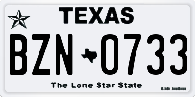 TX license plate BZN0733