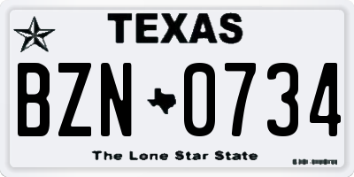 TX license plate BZN0734